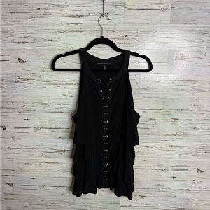 White House Black Market Black Lace-Up Ruffle Tank Top size xl